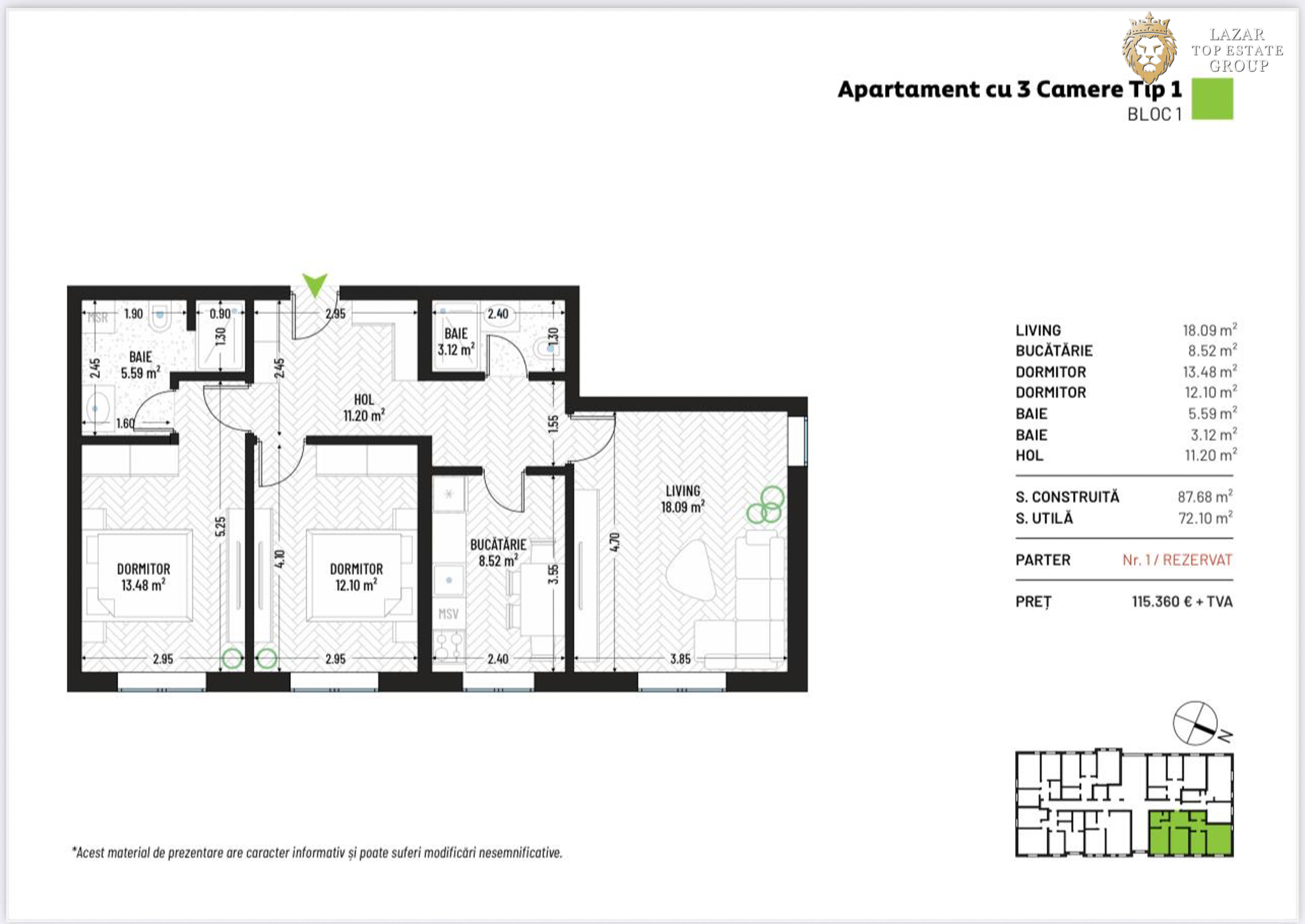 Apartament 3 camere Nou Direct Dezvoltator