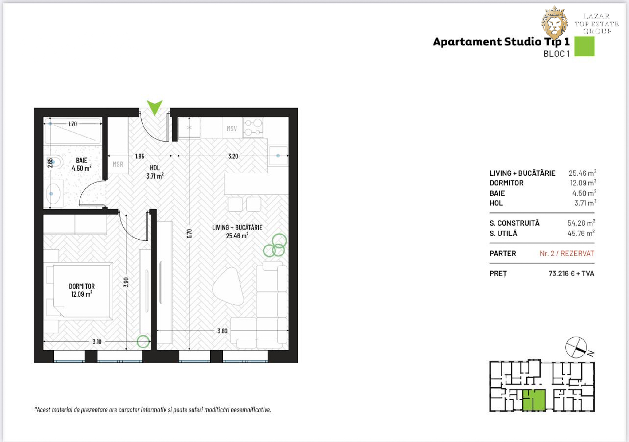 Apartament Tip Studio Nou de vanzare – complex rezidential
