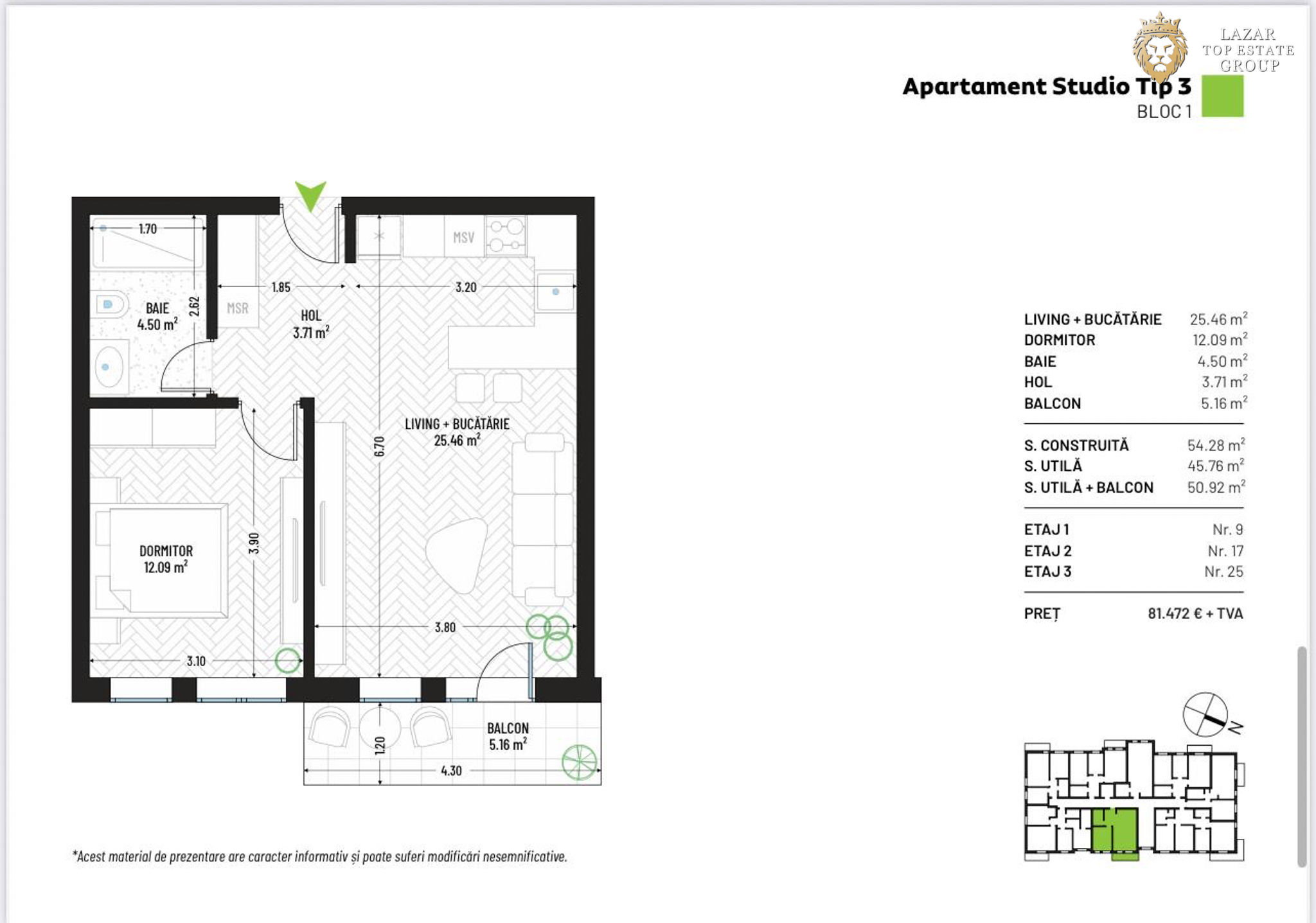 Apartament Tip Studio Nou de vanzare – complex rezidential
